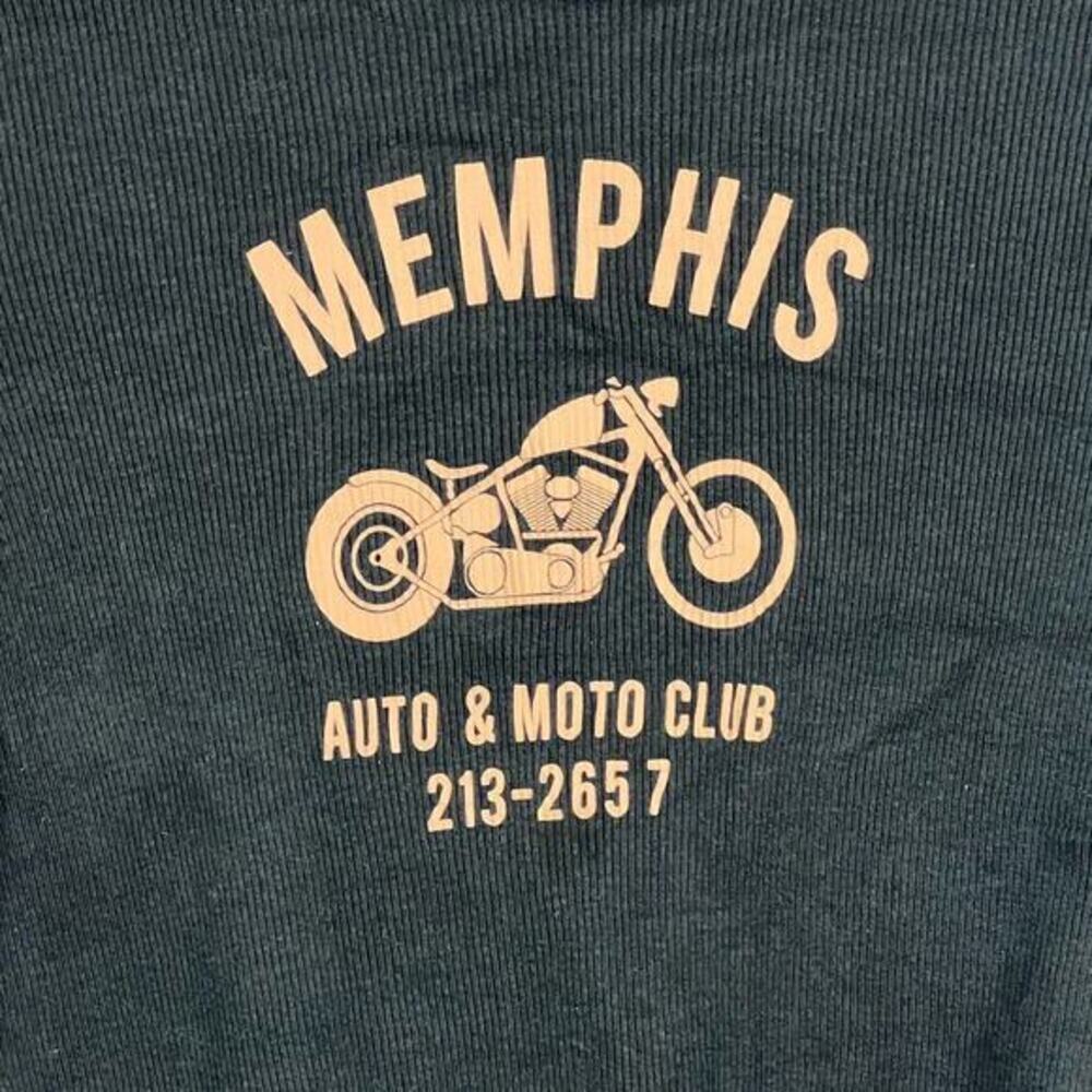 Obsessive Love Women XL Baby Tee Memphis Auto Moto Club Ribbed Black Graphic